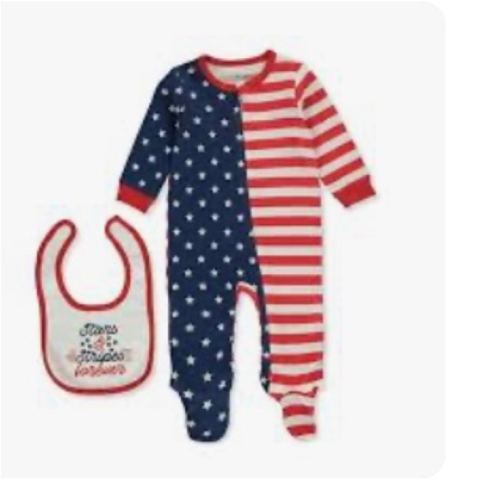NWT - Koala Kids 6/9 M
Red, White, and Blue Star Onesie with Bib